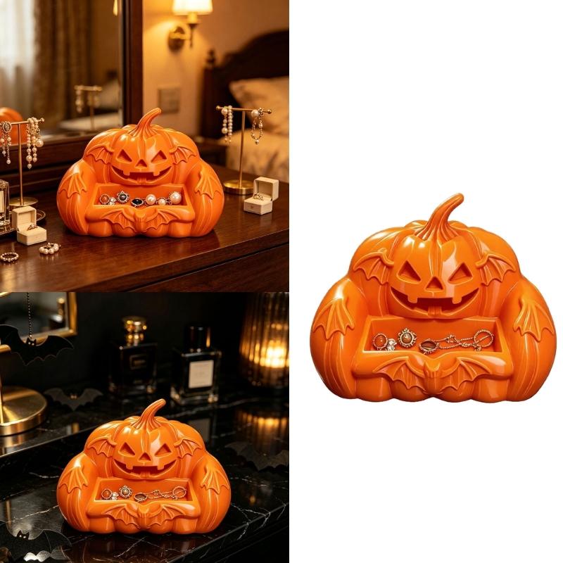 Halloween Jewelry Tray Pumpkin Sofa Sculpture Trinket Holder with Bats Wing Detail, 3D Printed Rings Organizers for Dresser Top and Party Display