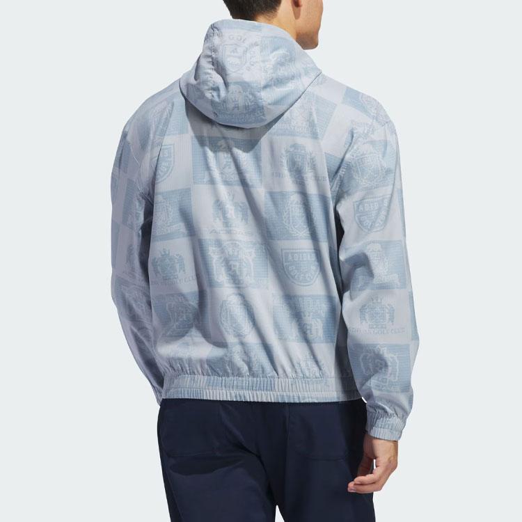 adidas Men's Light Blue Half-Zip Badge Print Hooded Anorak Jacket IS1052