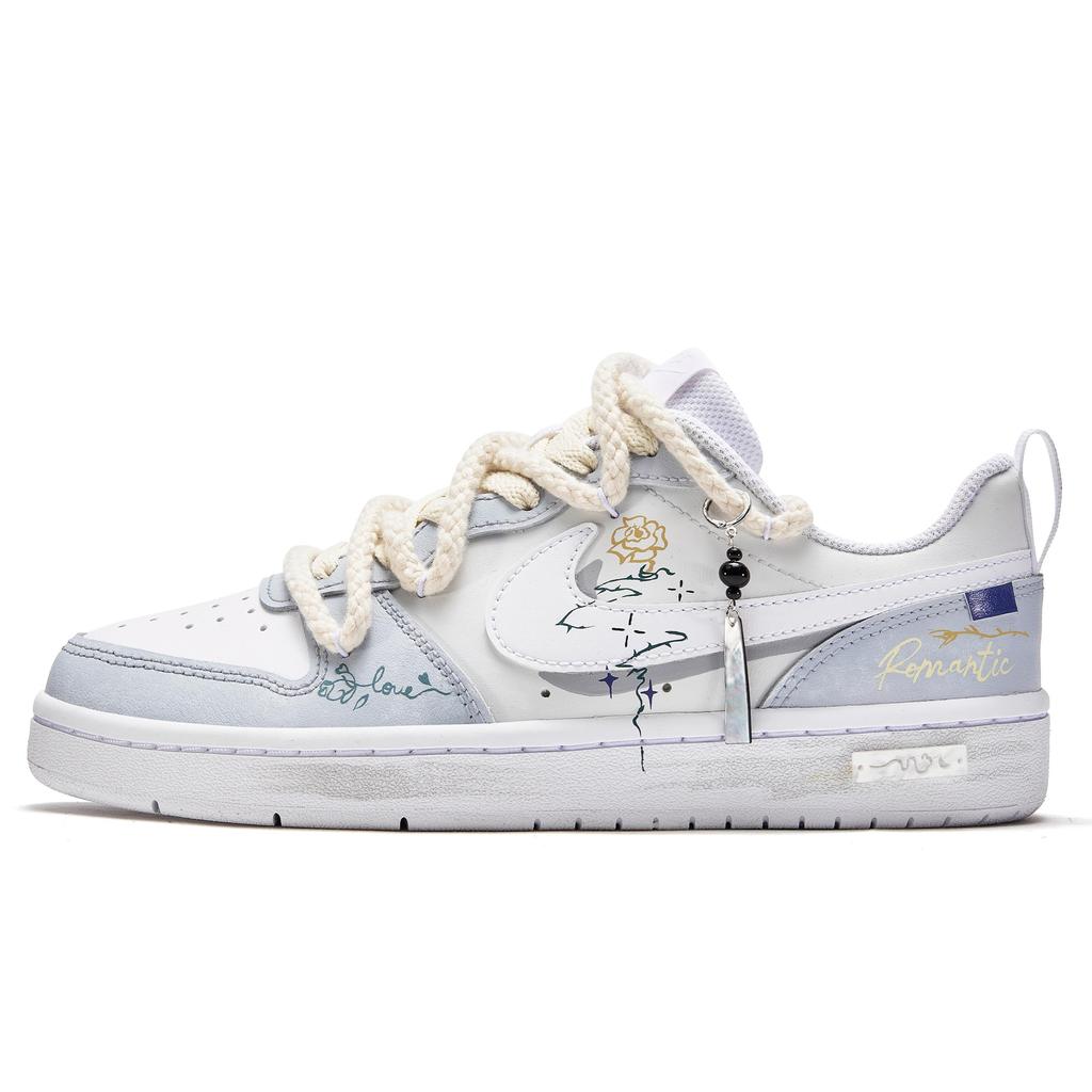 Nike Court Borough 2 Line Of Light And Shadow, Flower Isle Low top Skateboard Shoes GS White Blue BQ5448-100(Team177-)