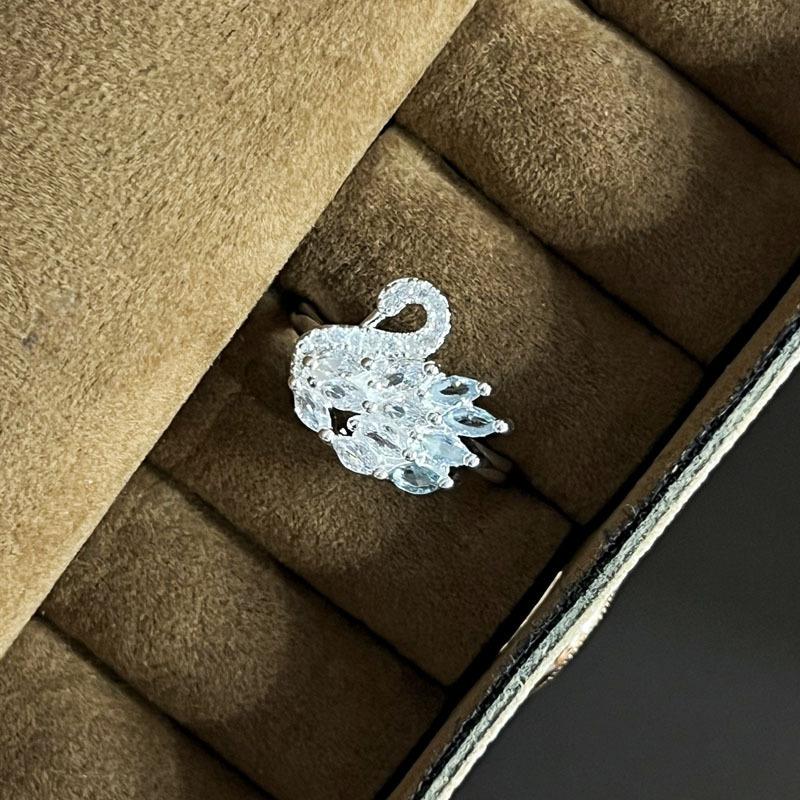 Explosion gradual change swan full diamond fashion ring women s ballet dream niche light luxury moonstone temperament beautiful ring