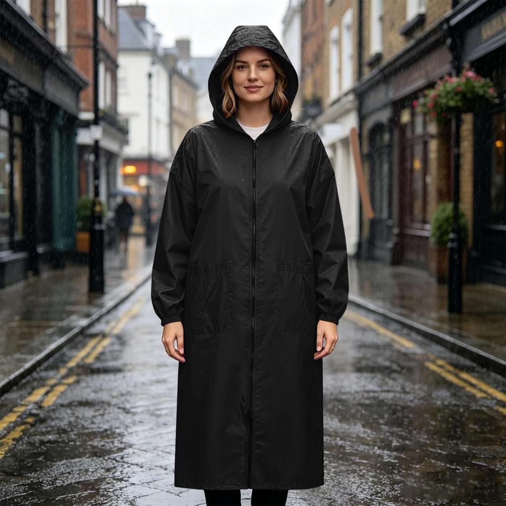 Long Sleeve Waterproof Hooded Raincoat Full Length Protective Coat Lightweight Windproof Outerwear for Outdoor Work and Daily Use