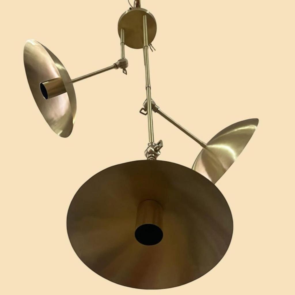 3-Light Mid-Century Modern Brass Sputnik Chandelier - Adjustable Arm Fixture