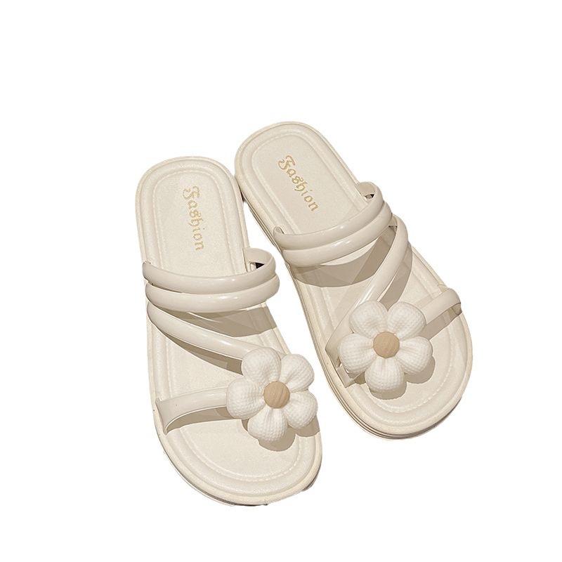 Coole Hausschuhe Damen Sommer neu ins Blumenfee-Stil vielseitig hohl dünner Riemen Französisch außen dicker Boden