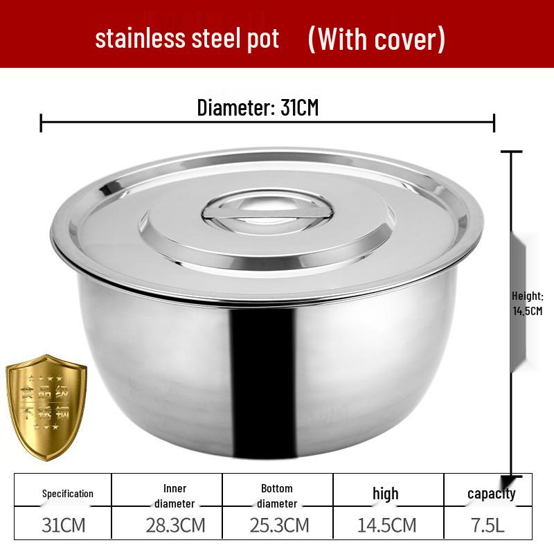 304 Stainless Steel Multi-Use Basin with Lid - Ideal for Washing Vegetables, Kneading Dough, Mixing, and Cooking