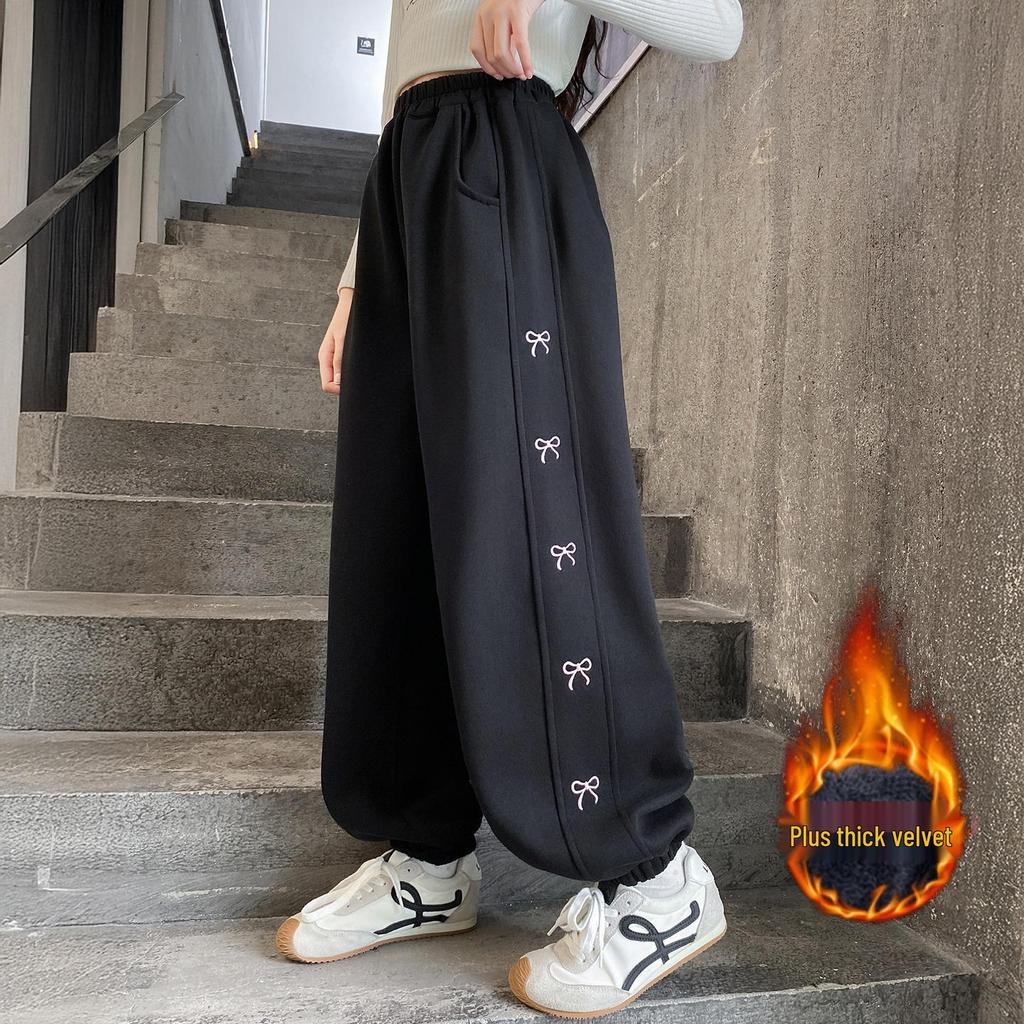 2025 New Style Fleece-Lined Sweatpants for Junior High School Girls