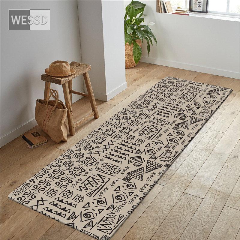 Egyptian Script Kitchen Runner Rug Retro Ethnic Style Floor Mat Non-slip Long Bathroom Carpet Toilet Mat Absorbent Bedside Mat