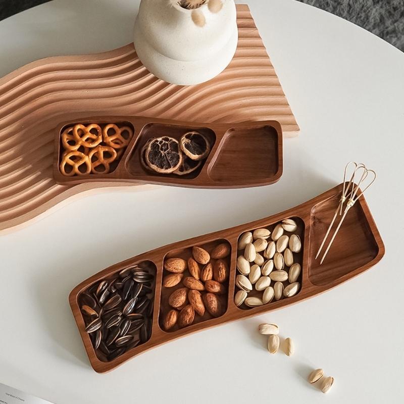 Multiple Compartment Storage Tray Made of Bamboos for Snacks Organization Prevents Flavor Mixing Stylish Irregular Color Pattern