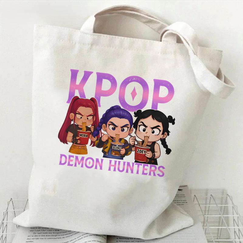 KPOP Demon Hunter Group Printed Canvas Bag Spot Women's Daily Handbag Shopping Bag KTY