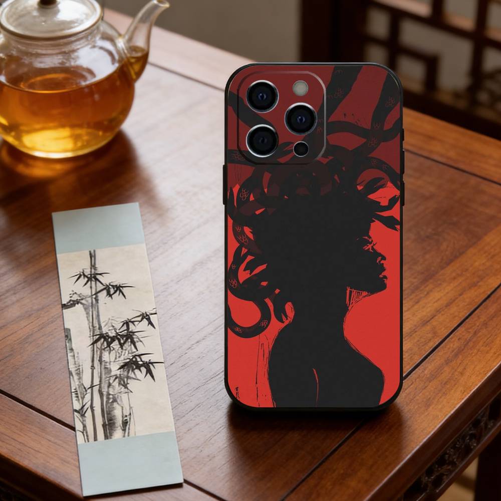 Greek Mythology Art Medusa Phone Case For iPhone 17, 16,15,14,13,12,11 Plus,Pro Max, Others Soft Black Cover