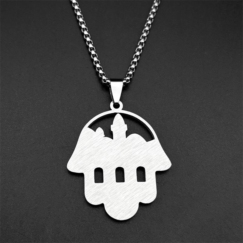 Judaism Jerusalem Je Hamsa Hand Stainless Steel Necklaces for Women Men Gold Color Temple of God Fatima Jewelry