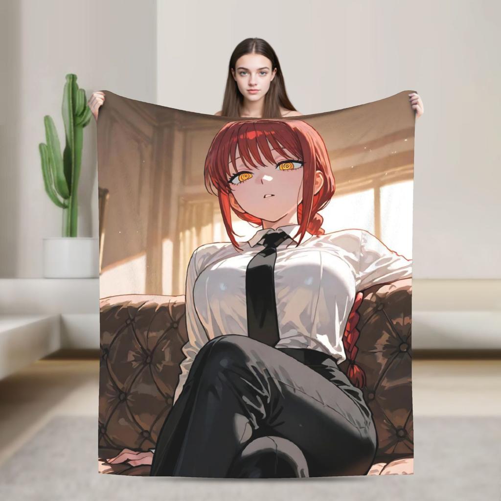 Makima Anime Girl Blanket C-Chainsaws Flannel Novelty Warm Throw Blanket for Home Summer