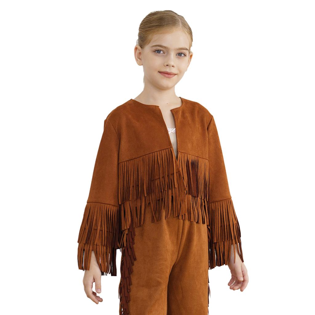 Unisex Westernweste Kostüm Langarm Offen vorne Fransen Quasten Cowboy Cowgirl Verkleidungskleidung
