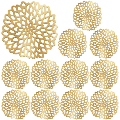 Hitchlike Coasters, Set of 12, Dahlia (Rose Gold), Cup Holders, Glass Mats, Stain-Resistant, Insulated, Non-Slip, Washable, Tabletop Decorations for H