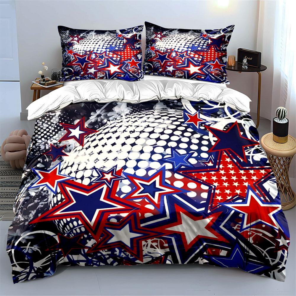 "Patriotic Star Pattern Decor Set" Bedding Set with 1 Duvet Cover 2 Pillowcases Single Double King Queen, Gift