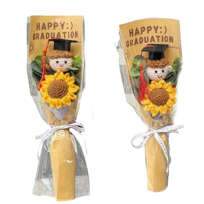 Artisanal Knitted Sunflowers Bouquets Long Time Fiber Art Celebration Decorations Gift For Grads And Special Event