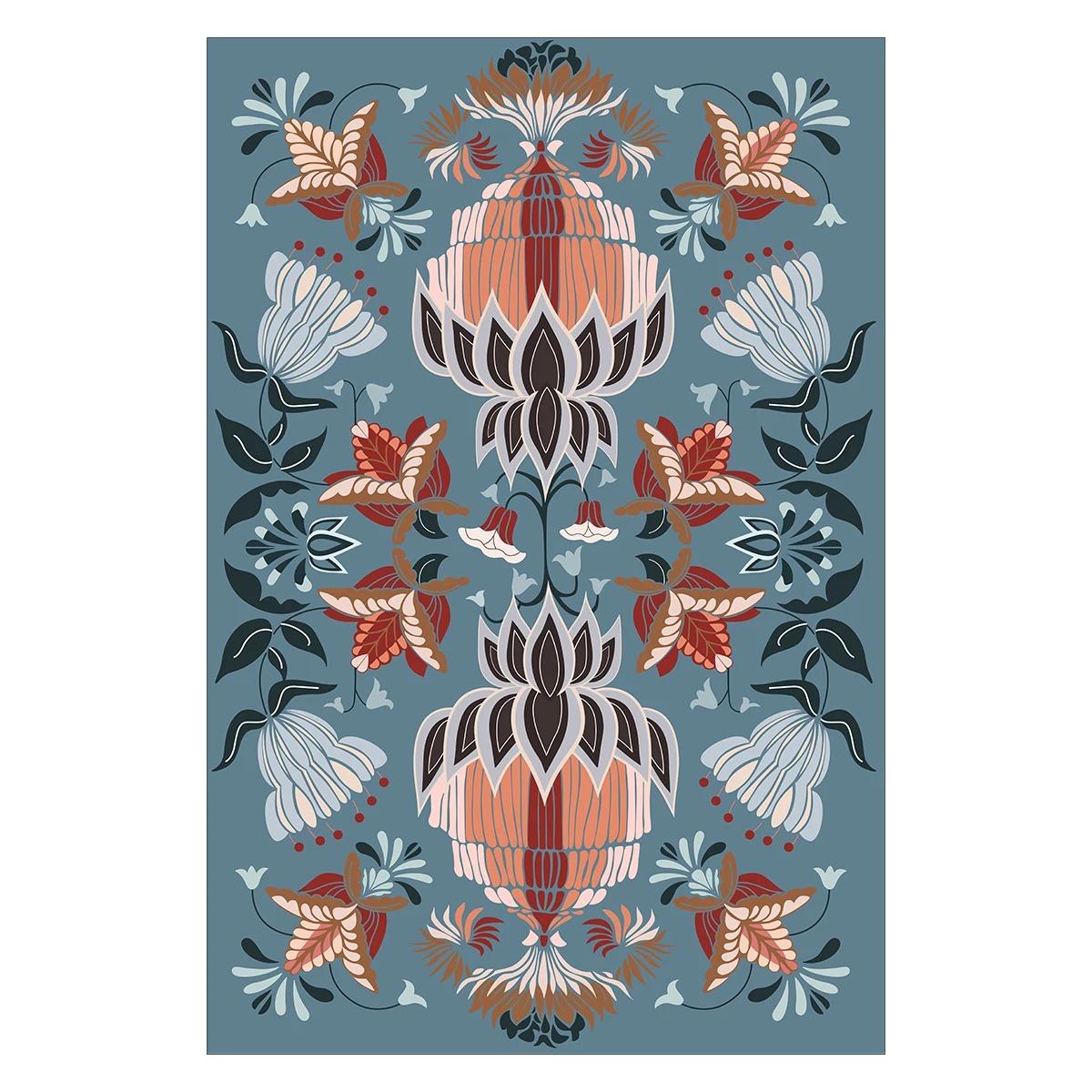 

French Vintage Floral Pattern Carpet Light Luxury Rugs for Bedroom Home Non-slip Floor Mat Large Area Living Room Washable Rug 40x60cm