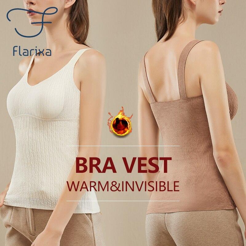 Flarixa Seamless Thermal Tank Top Women's Thermal Underwear Camisole With Cups Vest Warm Winter Clothing Comfort Thermo Lingerie