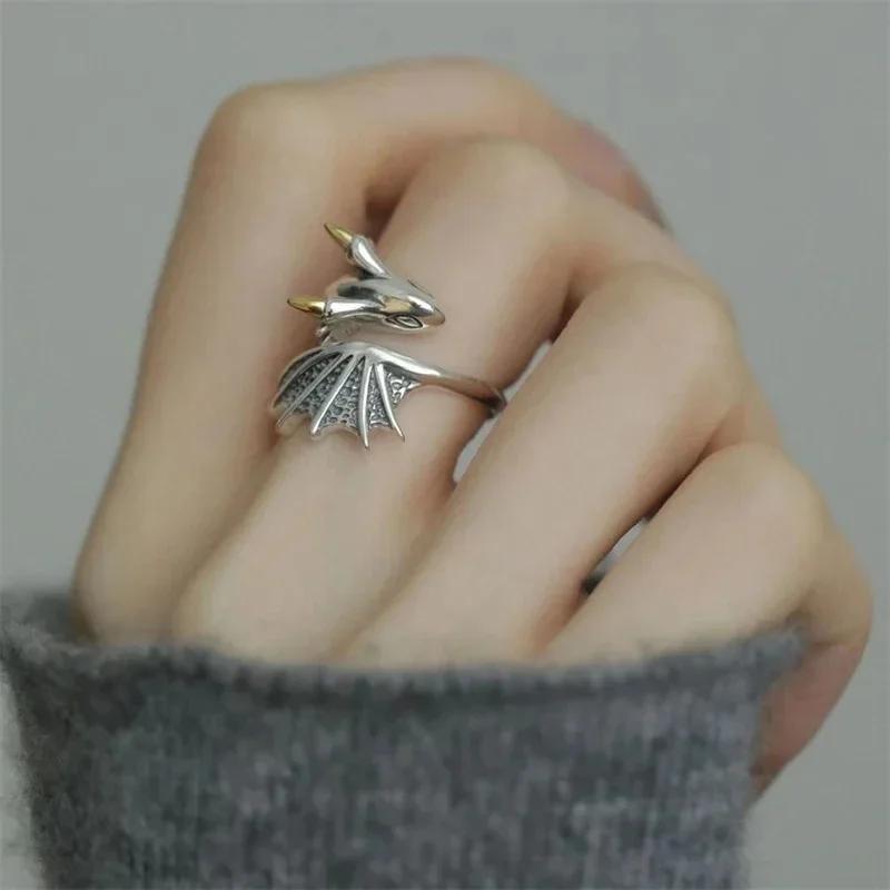 Hot Sale Exquisite Dragon Rings Gothic Punk Style Pterosaur Wings Opening Adjustable Rings Vintage Jewelry Accessories Gifts