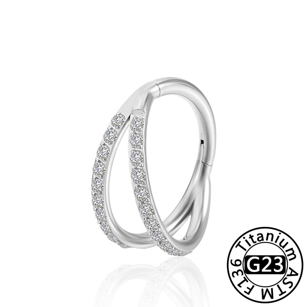 Anillo de Nariz Clicker de Titanio G23 Cartílago de Oreja Tragus Helix Daith Pendientes Redondos Aro CZ 16G Segmento con Bisagra Joyería para Piercing Corporal