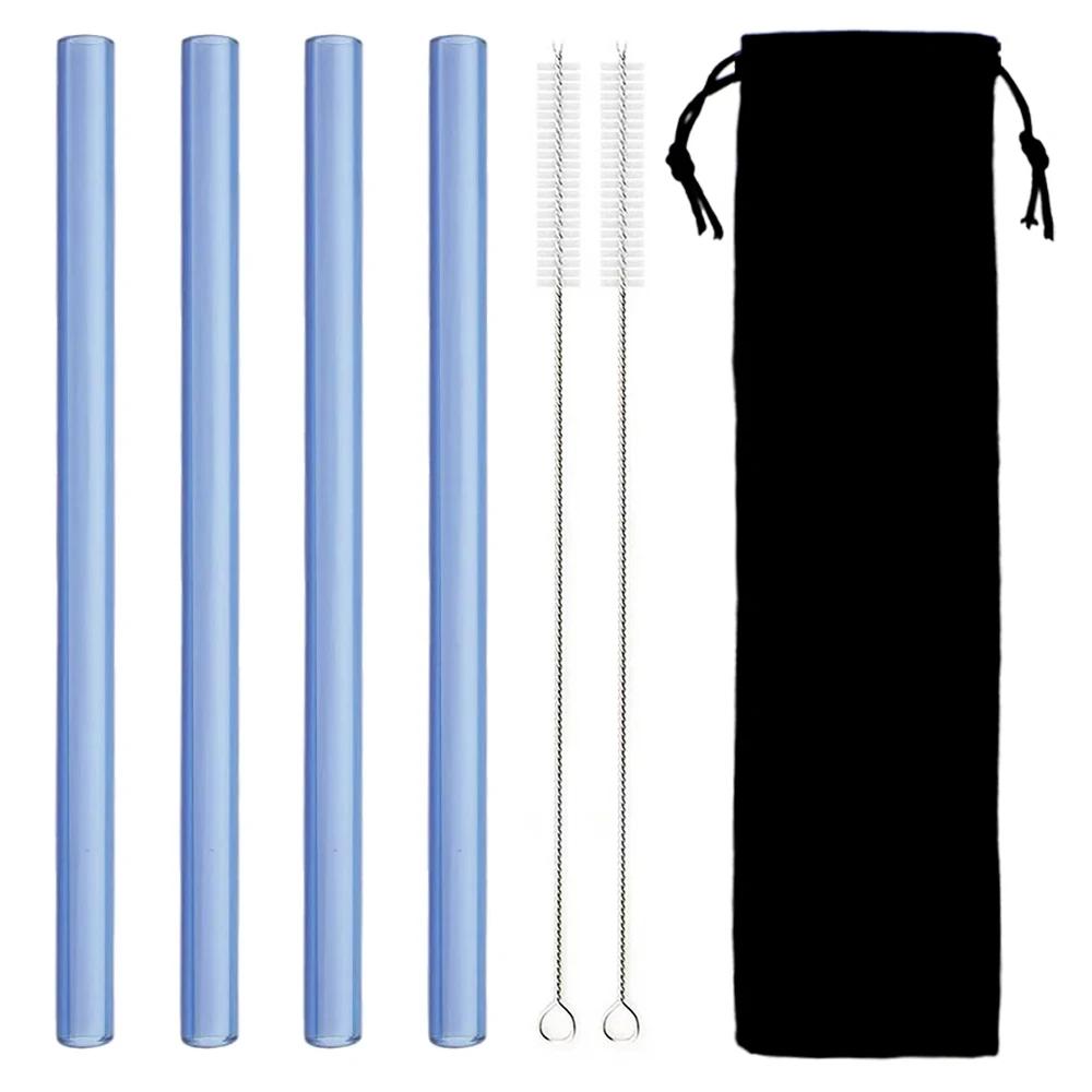 4Pcs Reusable Glass Boba Straws Glass Drinking Straws Wide Clear Straws 12mm Clear Smoothie Straws for Bubble Tea Milkshakes