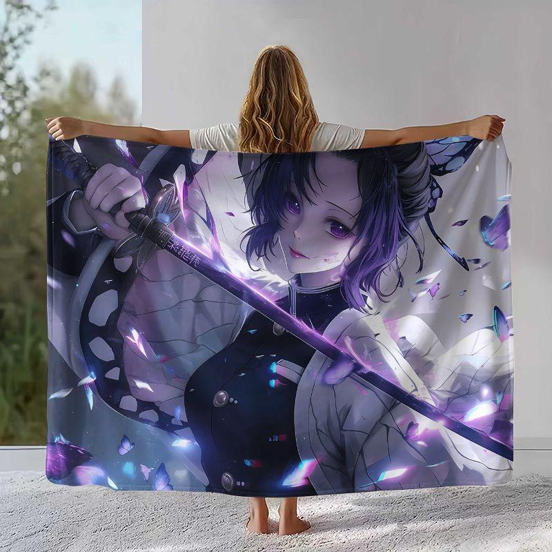 Anime Demon Slayer Kamado Nezuko Tanjirou Cartoon Flannel Blanket,Ultra Soft Plush Throw for Home Bedroom Bed Sofa Cover Office