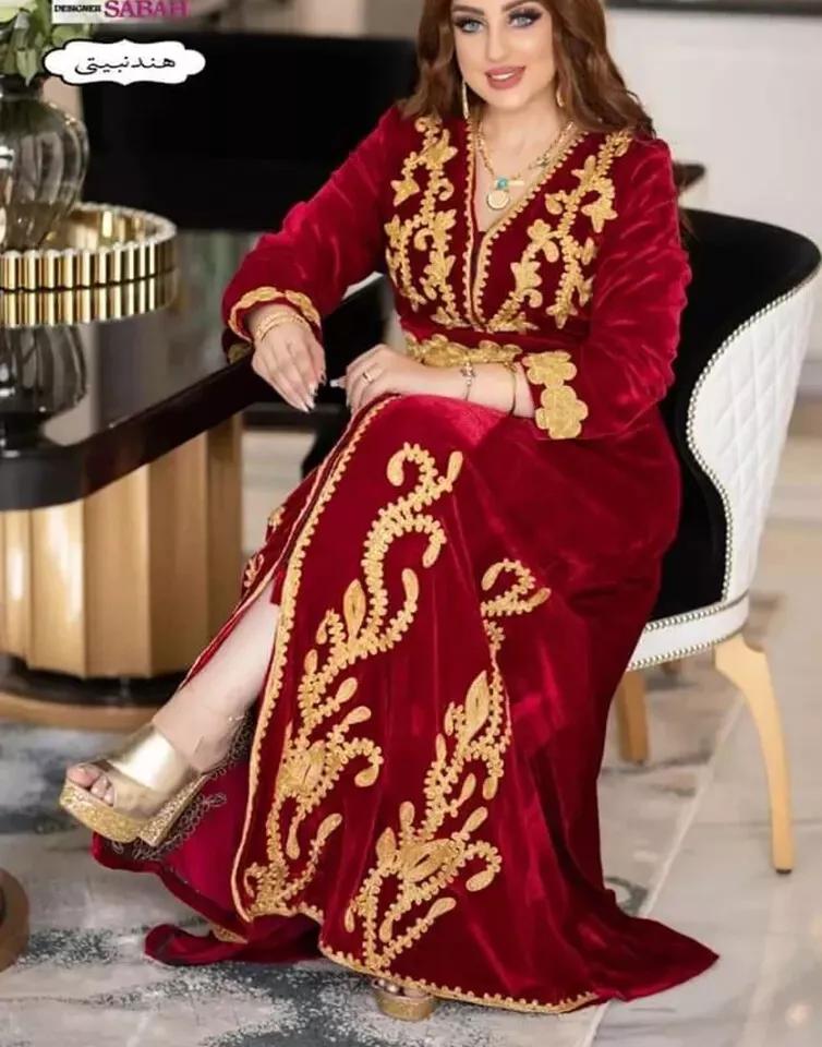 

Исламский кафтан Дубай Фараша Марокканский стильный кафтан Стильное бархатное платье FREE SIZE красный