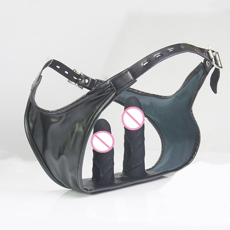 Spodní prádlo s páskem cudnosti Kalhotky, Odnímatelný řemínek silikonový anální anální kolíček Dildo, Kožený pásek na postroji, Sexy spodní prádlo BDSM