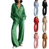 Ensemble deux pièces d'été coloré pour femme avec chemisier à col à revers à manches longues et pantalon large