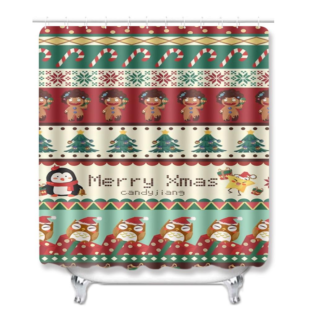 3D Digital Printing Christmas Waterproof Shower Curtain Four-Piece Bathroom Non-Slip Door Mat Toilet Absorbent Floor Mat Carpet