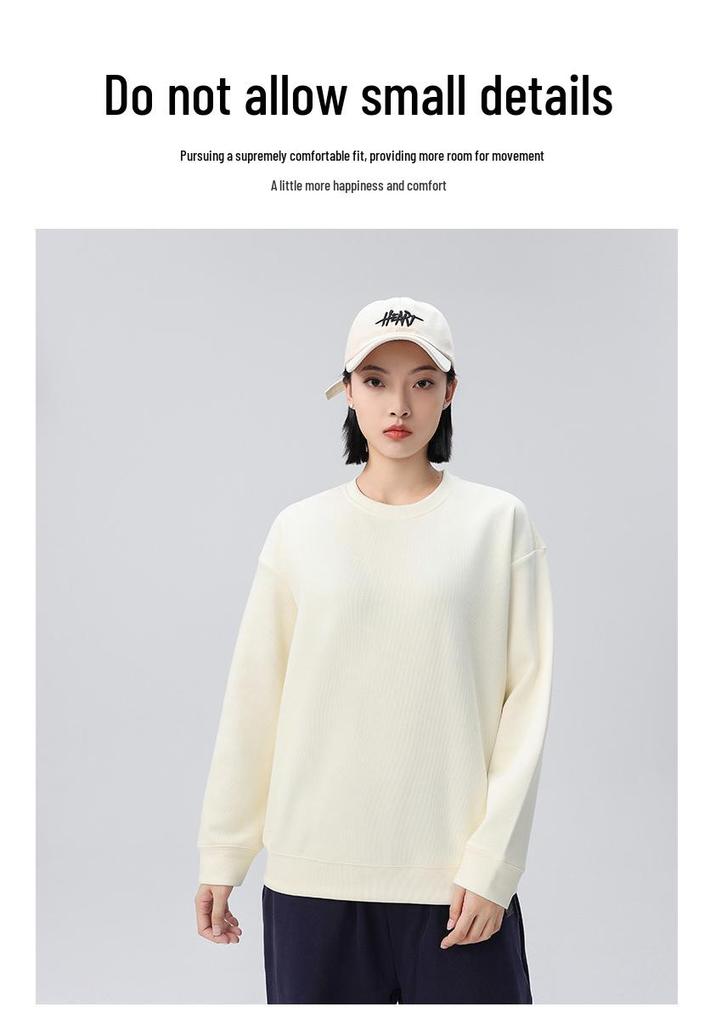 Trendy Heavyweight Drop Shoulder Cotton Pullover Women's Loose Long Sleeve Solid Sweatshirt