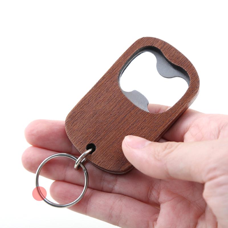 1Pcs Wood Stainless Steel Beer Bottle Opener Baptism Gift Wedding Party Guest Keychain Opener