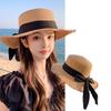 Korean Bow Women Straw Hat Summer Sunscreen Flat Top Fisherman Cap Wide Brim Lady Girl Beach Travel Sun Visors Panama Hats