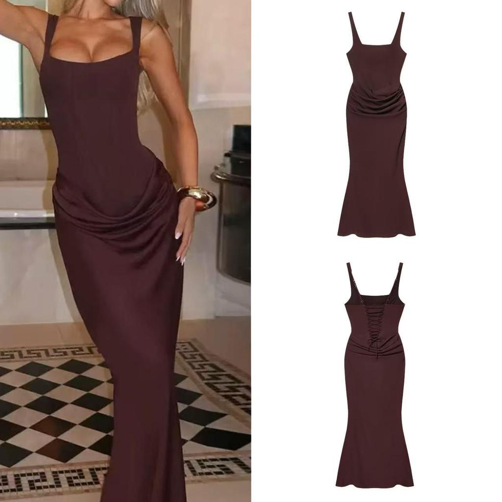 Spaghetti Strap Lace-up Waist-cinching Bodycon Dress for Women