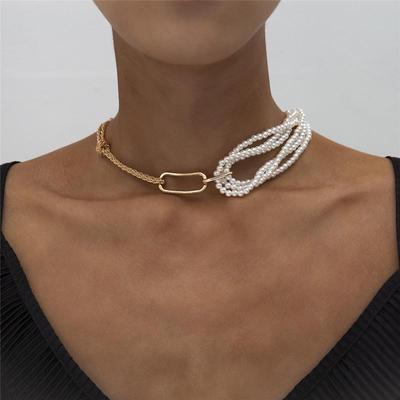 Punk Unique Chunky Thick Twisted Chain Feminine Charm Necklace Neo-Gothic Multilayer Imitation Pearl Pendant Necklace