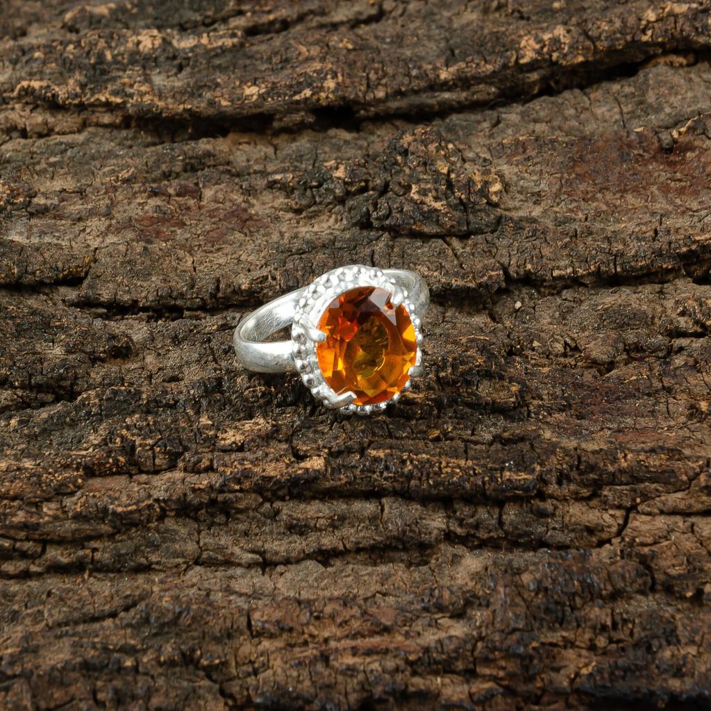Gelber Citrin Edelstein 925 Sterlingsilber Schmuck Handgefertigter Ring für Hochzeit RR-28-4