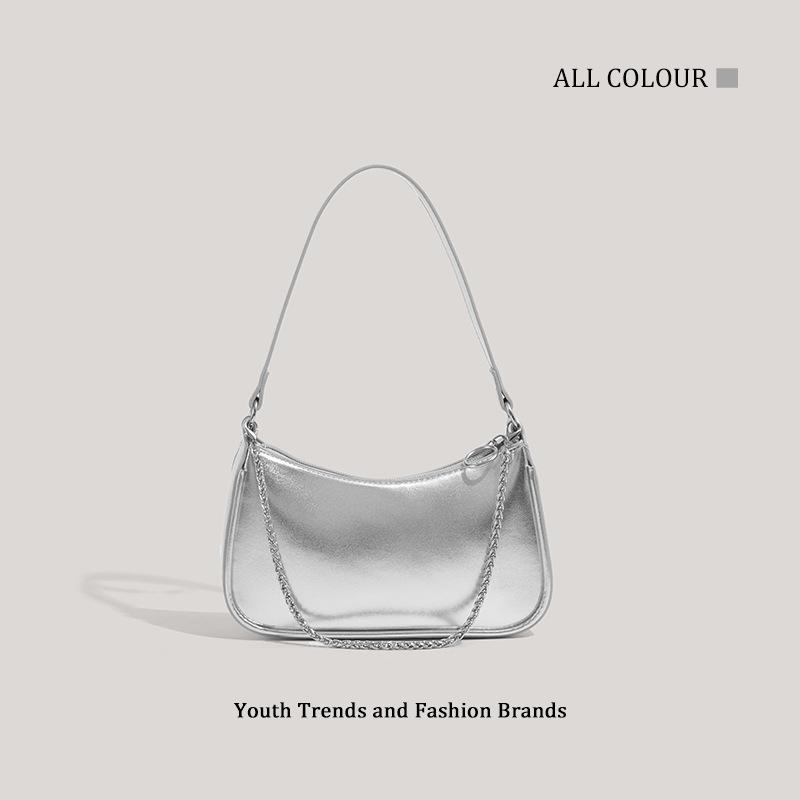 Niche design fashion sense silver bag women's new underarm handbag simple and versatile hand bag