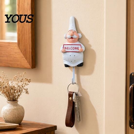 Kitchen Wall Hook Cute Chef Shape Hook, Strong Resin No Punch Bearing Capacity Adhesive Backing Decorative for Home Hang Utensils Dishcloths
