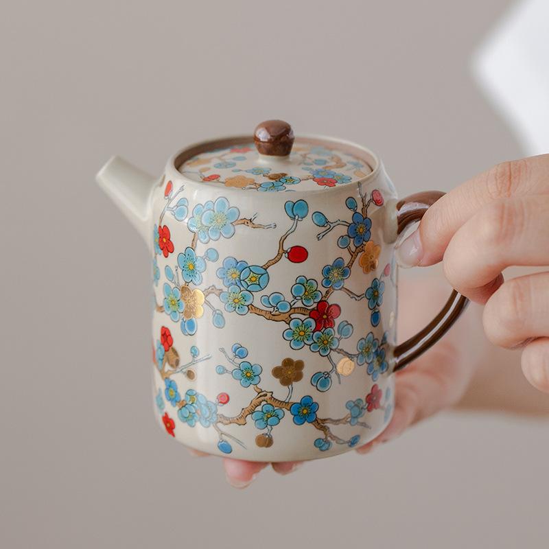 Ru Kiln Golden Plum Straight-Tube Tea Pot, Luxurious High-end Ceramic Small-capacity Single Pot