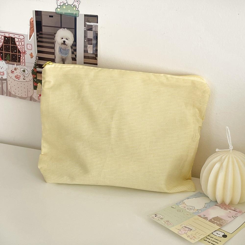 Fashion Cotton Cosmetic Bag Large Capacity Checkered Storage Handbag Pink/Blue/Yellow Makeup Bag Women