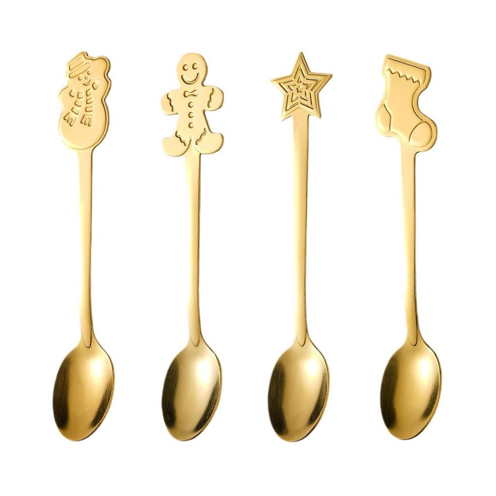 4Pcs Christmas Gift Elk Christmas Tree Dessert Spoon Cutlery Spoon Set Fruit Coffee Spoon Cutlery Wed Christmas Gift