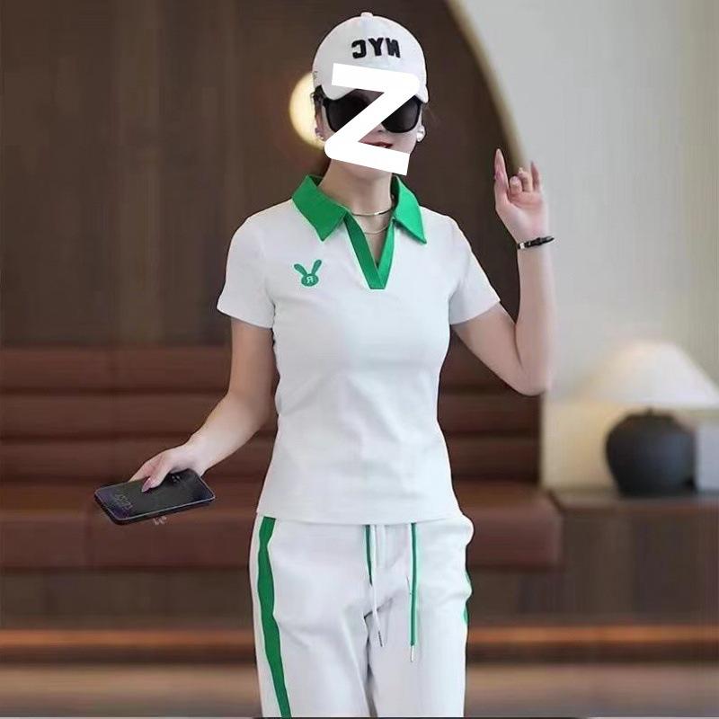 Casual Sports Suit for Women, Summer Temperament, Fashionable Style, Age-reducing Short-sleeved Wide-leg Pants Two-piece Set