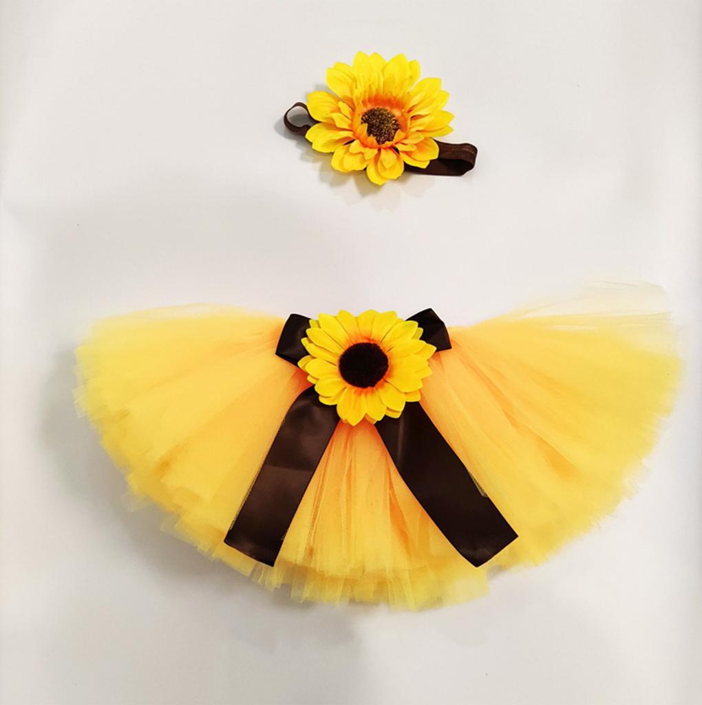 Baby Fotografie Kostüm Kleidung Sonnenblumen Stirnband Schleife Puffrock Fotoshooting Kleidung Fotografie Requisiten für Mädchen