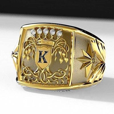 Anello da Uomo Placcato Oro Cao Shi con Design Creativo a Corona - Gioiello da Mano alla Moda per Stile Personale