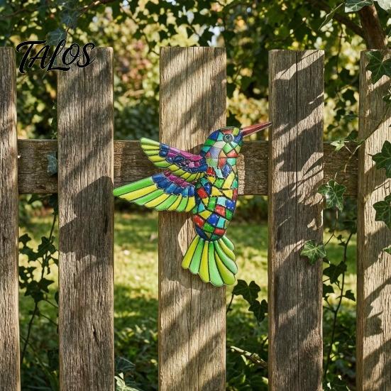 Metal Wall Art Decor Hummingbird Decor, Iron Colorful Bird Fence Decoration, Unique Hanging Sculptures Outdoor Sculpture Ornaments for Garden