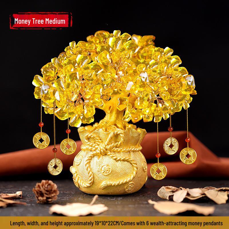 Citrine Money Tree Wine Cabinet Decor: Feng Shui Wealth Attraction Ornament for Home & Living Room, Perfect Creative Opening Gift
