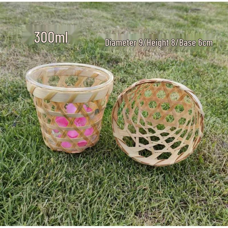 Bamboo Woven Drink Set: Milk Tea Cups, Ice Cream Cups & Basket