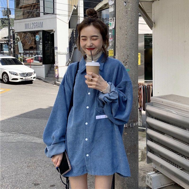 Woman Pocket Decoration Soild Colour Shirts Japanese Retro Loose Long Sleeved Shirt Autumn Women's Versatile Single Breasted Top