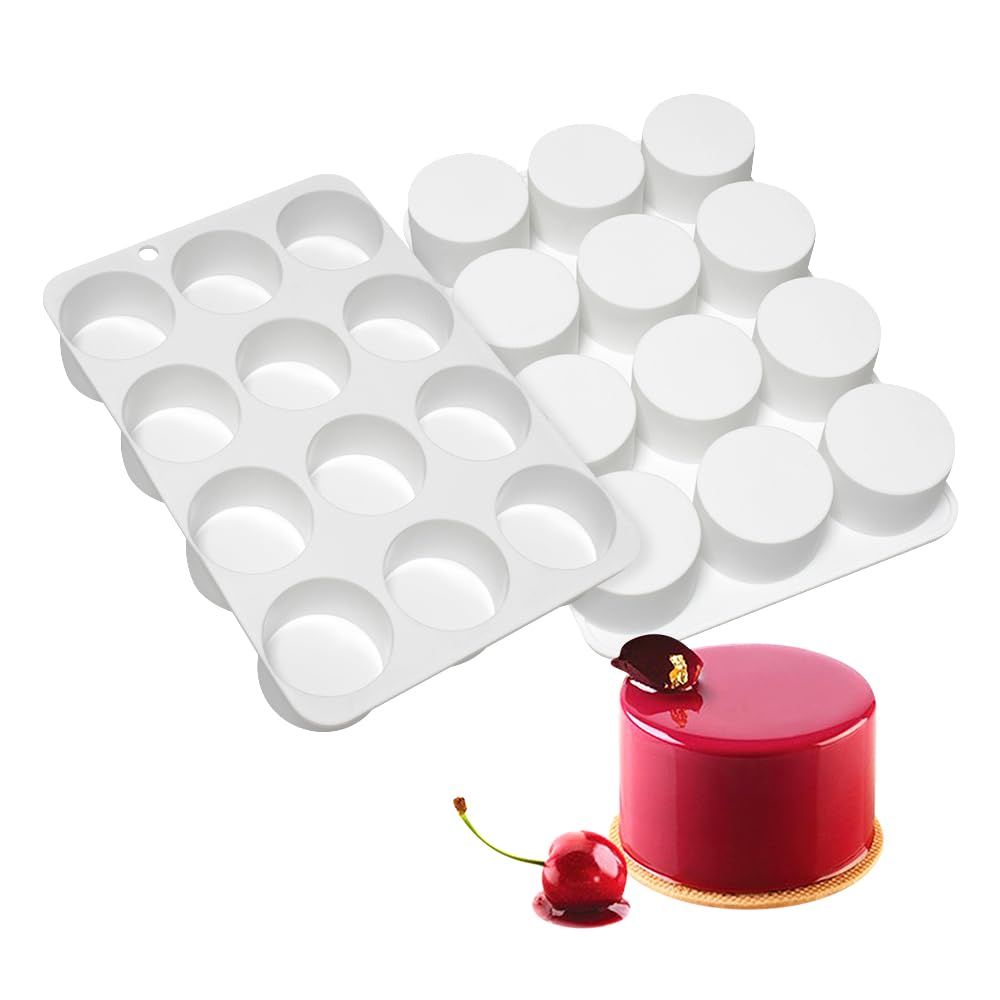 

Silica Gel Mousse Cake Mold, Baker s Dessert Mousse DIY Chocolate Soap Candle Mold, 12-Cavity Cylindrical Sandwich Mold