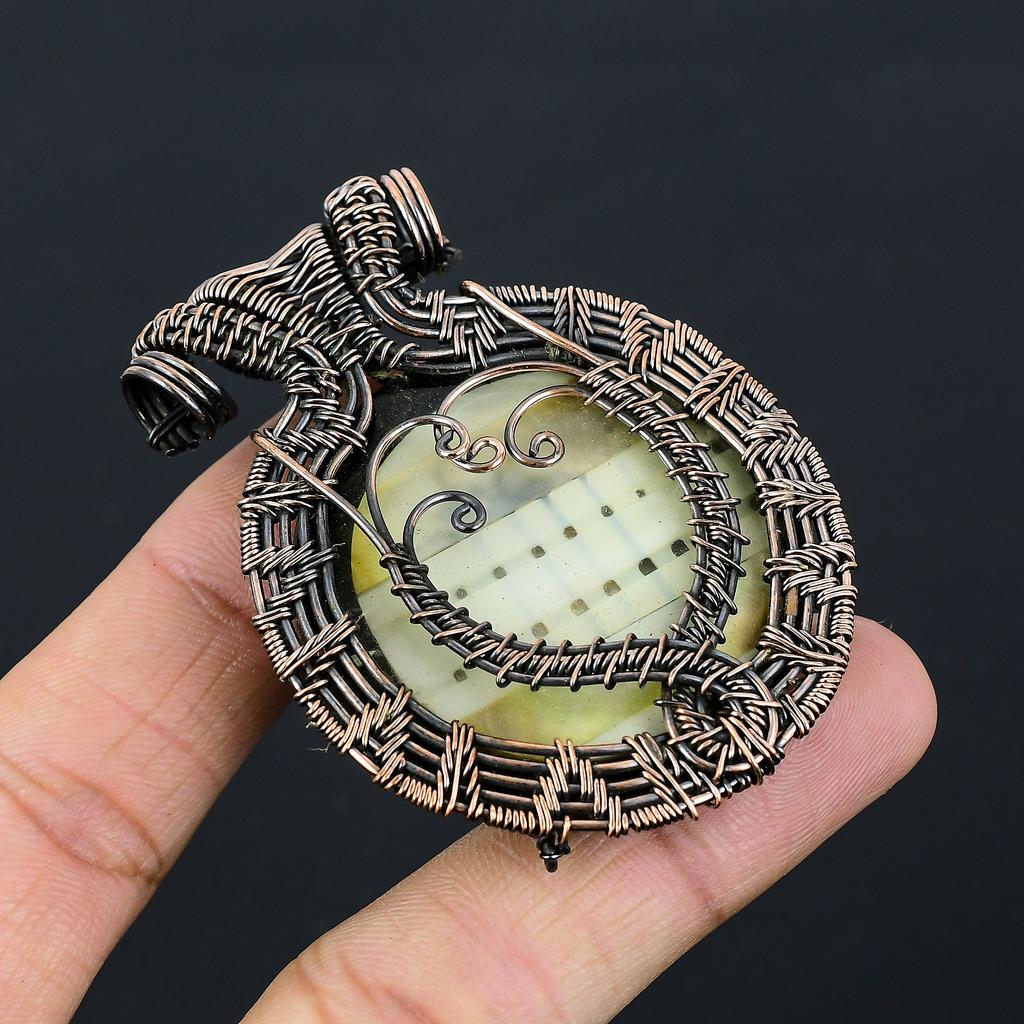 Natural Mother Of Pearl Gemstone Handmade Copper Wire Wrap Pendant 2.56" P3q21