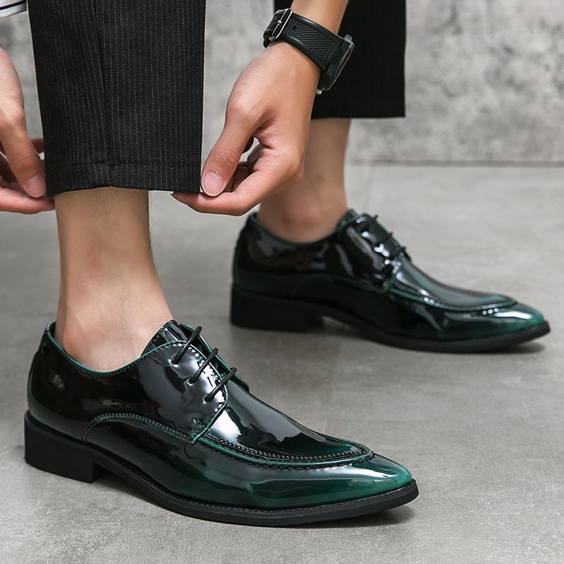 Fashion 2025 Luxury Brand Pointed High-end Dress Shoes Lace Up Trendy Green Men's Chelsea Shoes Office Men's Business Casual Shoes